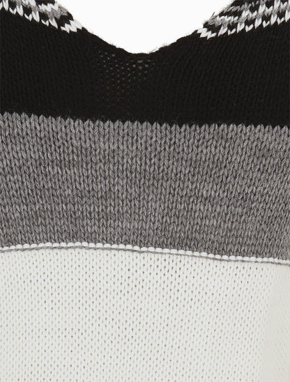 Pull en maille à rayures stylisées - Noir - 3