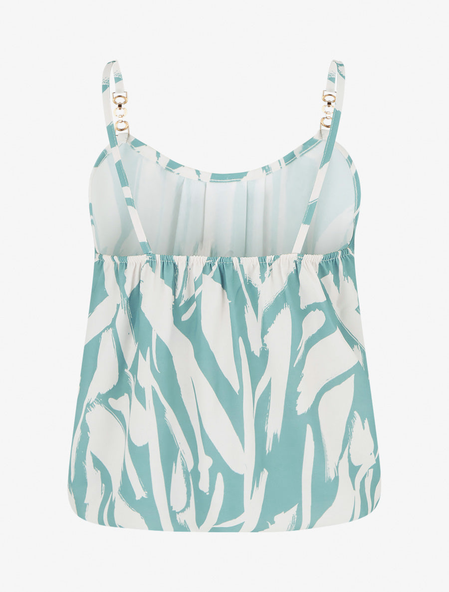 Caraco imprimé graphique à bretelles bijoux - Vert d&