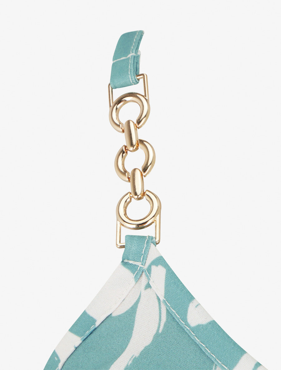 Caraco imprimé graphique à bretelles bijoux - Vert d&