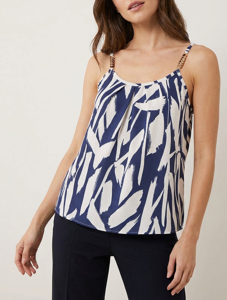 Grafisch bedrukt hemdje met sierlijke bandjes - Marine