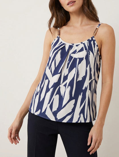 Grafisch bedrukt hemdje met sierlijke bandjes - Marine