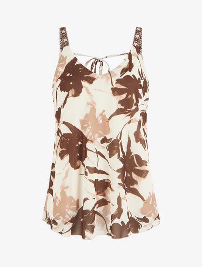 Caraco imprimé fleurs abstraites - Marron - 1