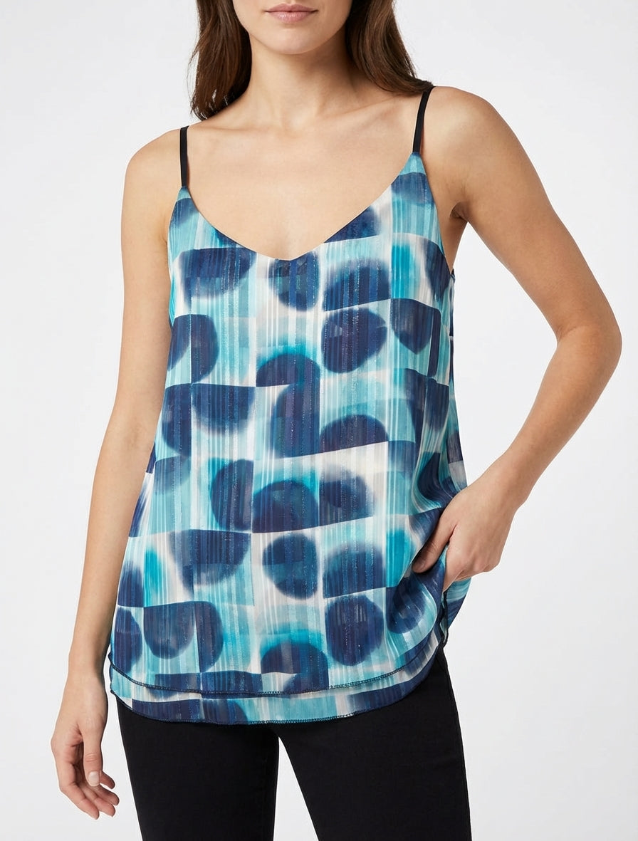 Abstracte print caraco met iriserende strepen - Marine