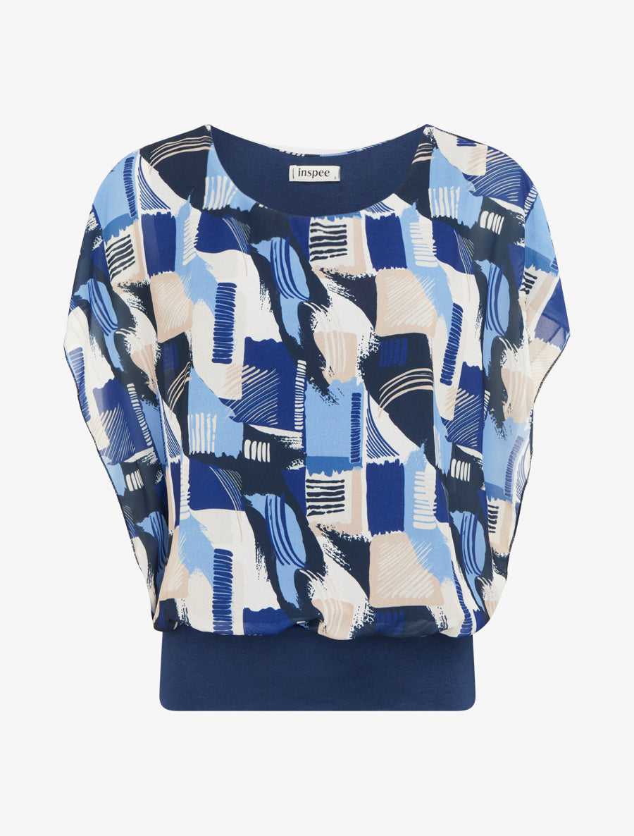 Top boule manches courtes imprimé graphique - Marine - 1