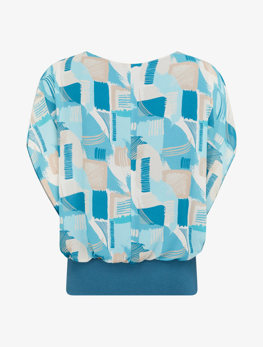 Top boule manches courtes imprimé graphique - Turquoise - 2