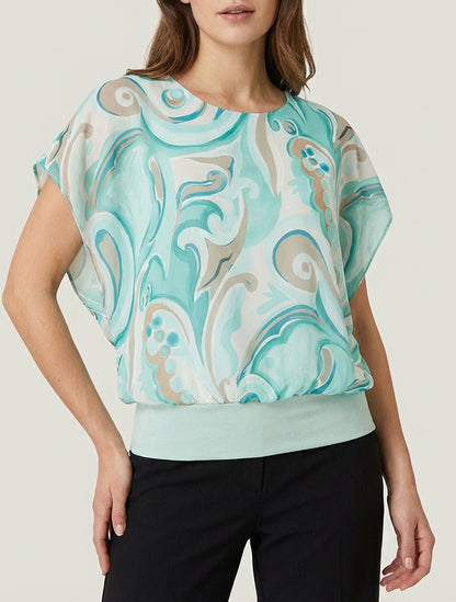 Top droit manches courtes imprimé arabesque - Vert d&