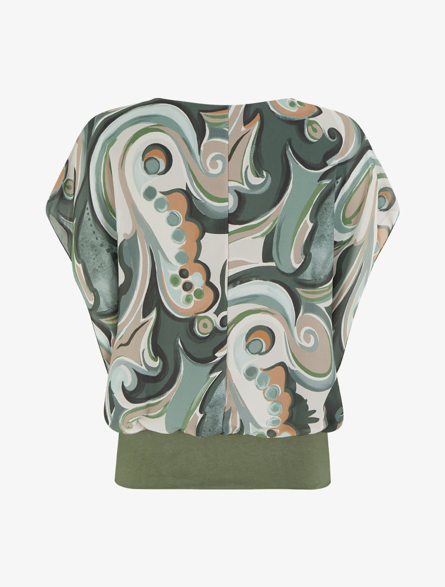 Top droit manches courtes imprimé arabesque - Kaki - 2