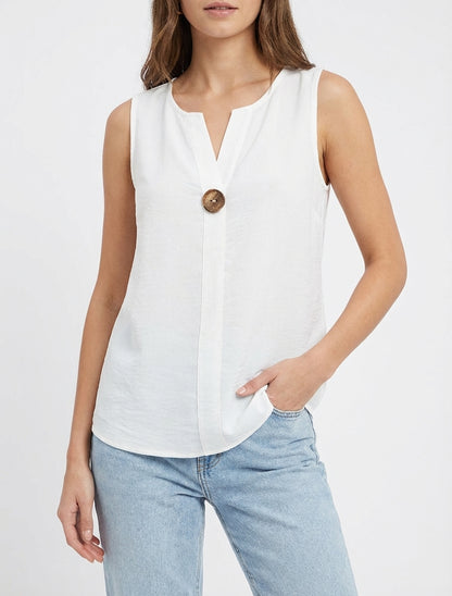 Top droit sans manches à bouton - Blanc