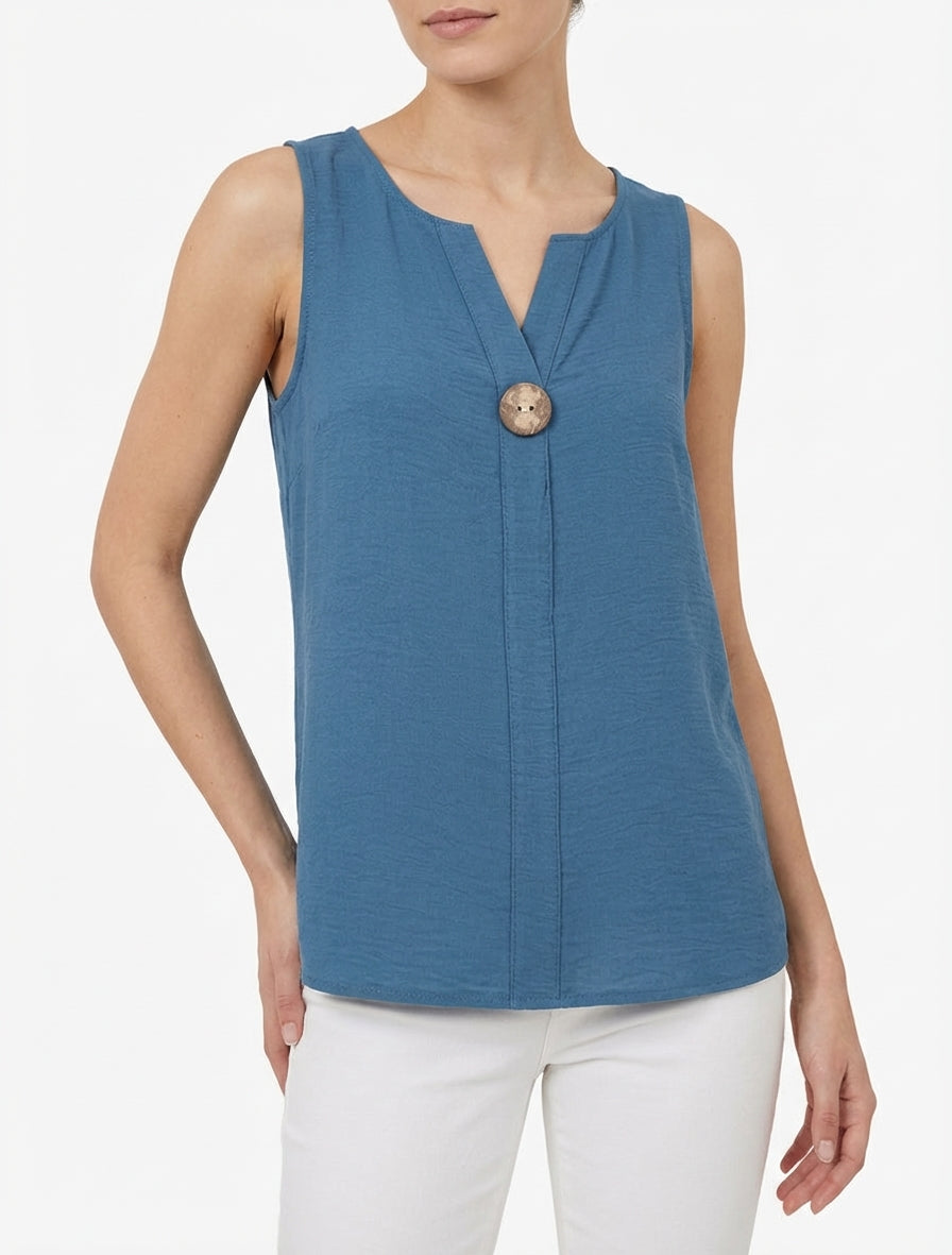 Top droit sans manches à bouton - Bleu foncé