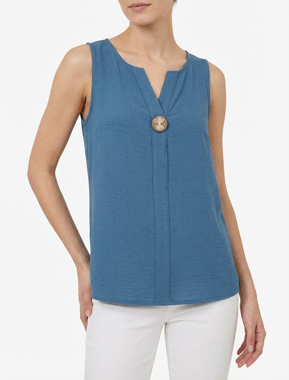 Top droit sans manches à bouton - Bleu foncé