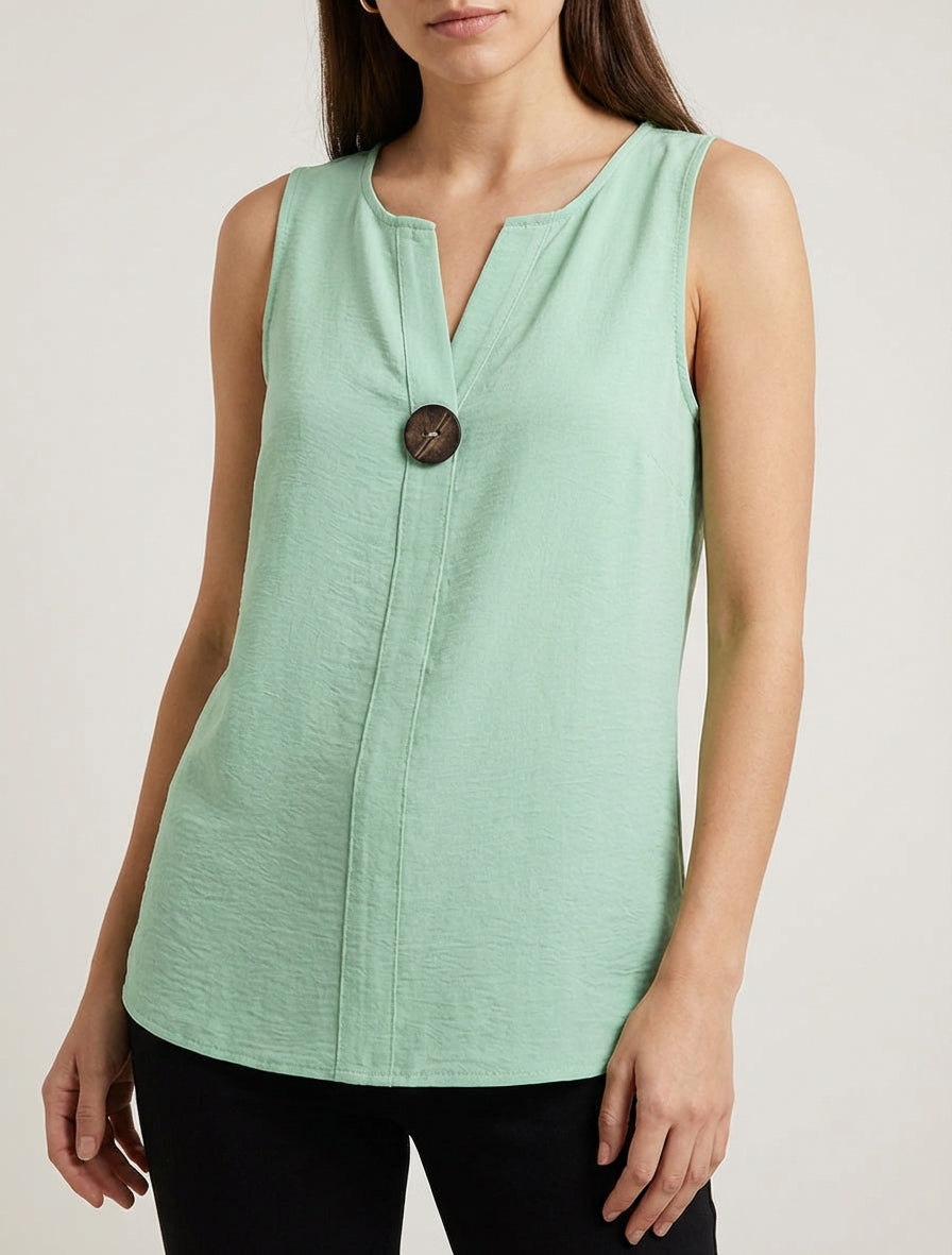 Top droit sans manches à bouton - Vert d&