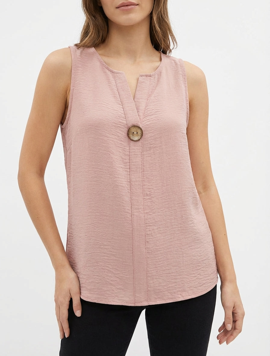 Top droit sans manches à bouton - Rose