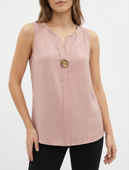 Top droit sans manches à bouton - Rose