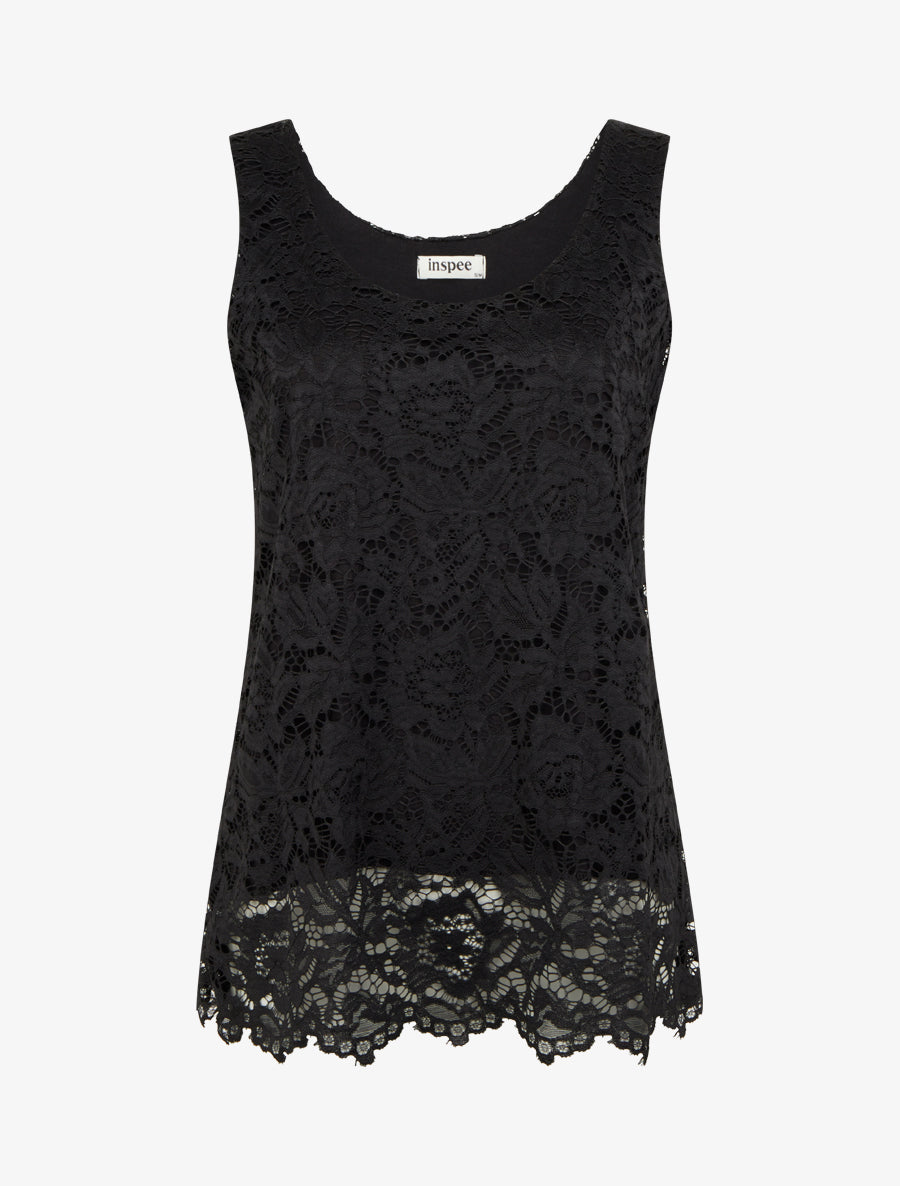 Top sans manches en dentelle à col U - Noir - 1