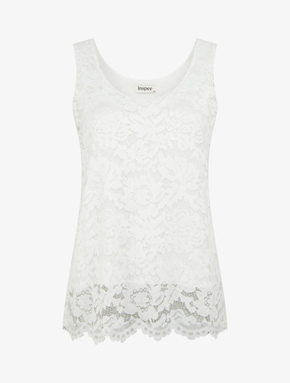 Top sans manches en dentelle à col U - Blanc - 1