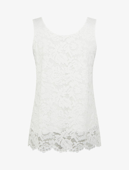 Top sans manches en dentelle à col U - Blanc - 2