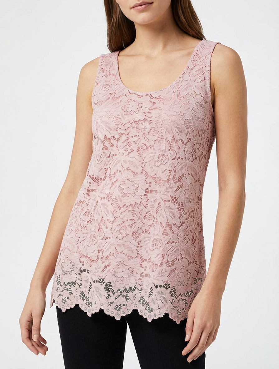 Top sans manches en dentelle à col U - Vieux rose
