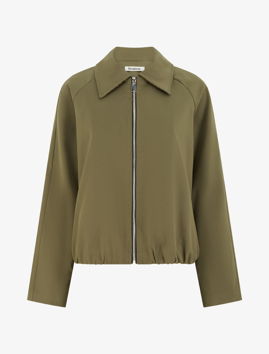 Veste droite zippée à col chemise - Kaki - 1