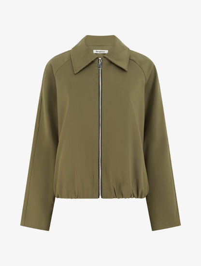 Veste droite zippée à col chemise - Kaki - 1