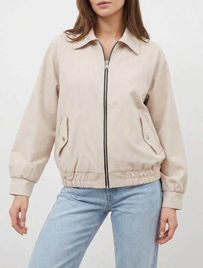 Veste ample zippée à bords élastiqués - Beige