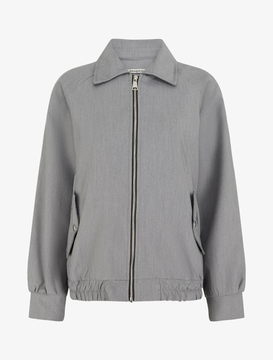 Veste ample zippée à bords élastiqués - Gris - 1