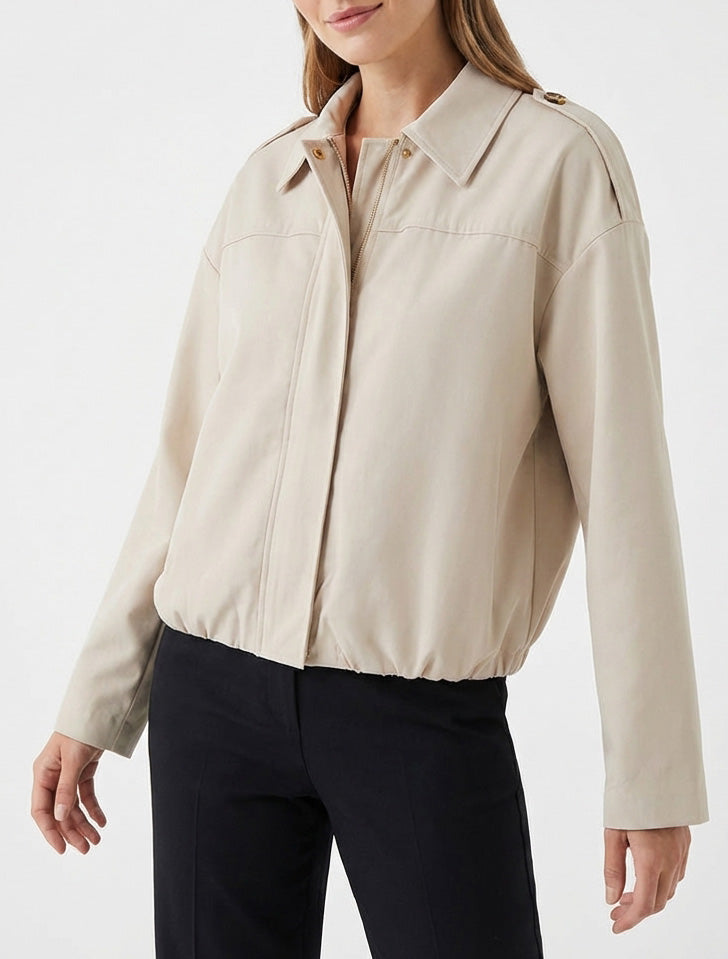 Veste fluide unie zippée - Beige