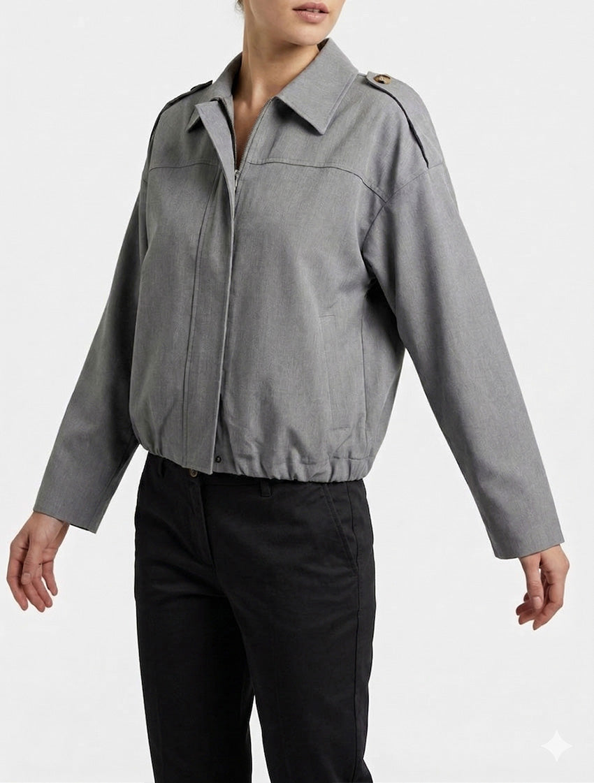 Veste fluide unie zippée - Gris
