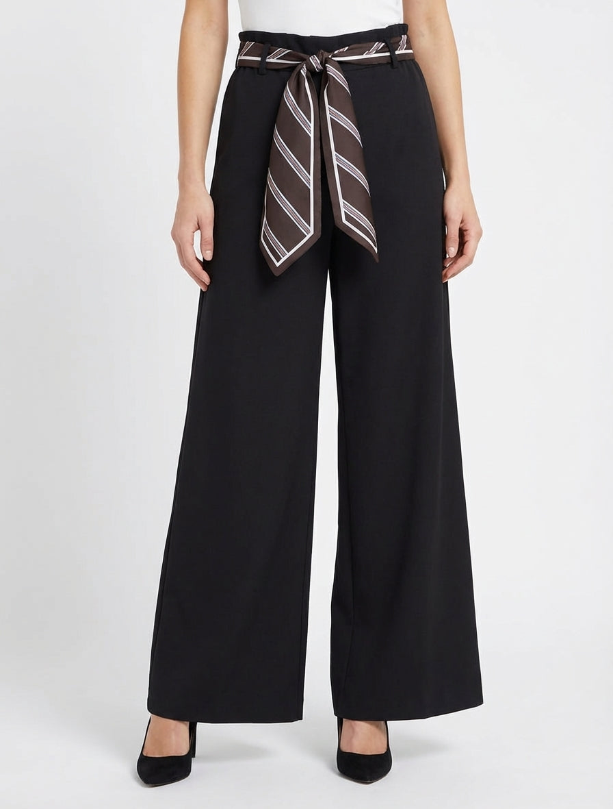 Pantalon ample à ceinture style foulard - Noir
