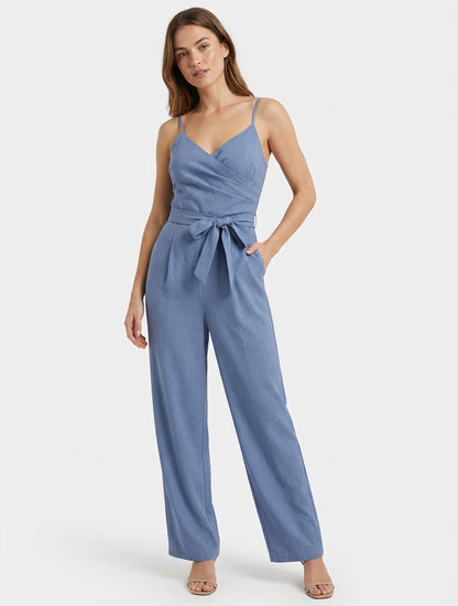 Combinaison droite à fines bretelles - Bleu