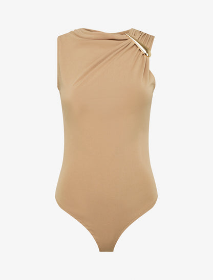 Body stretch à empiècement bijou - Camel - 1
