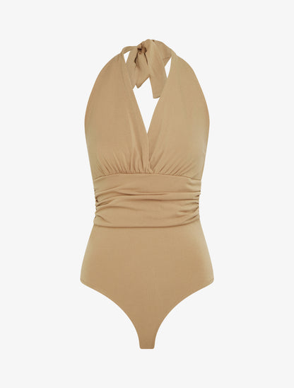 Body uni à dos nu - Camel - 1