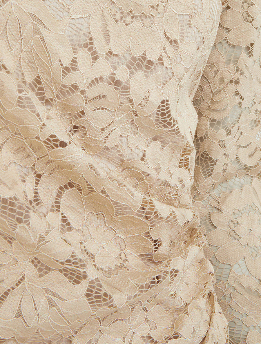 Top en dentelle drapé à manches longues - Beige - 3