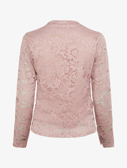 Top en dentelle drapé à manches longues - Vieux rose - 2