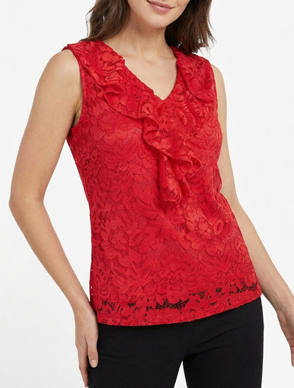Top sans manches en dentelle - Rouge