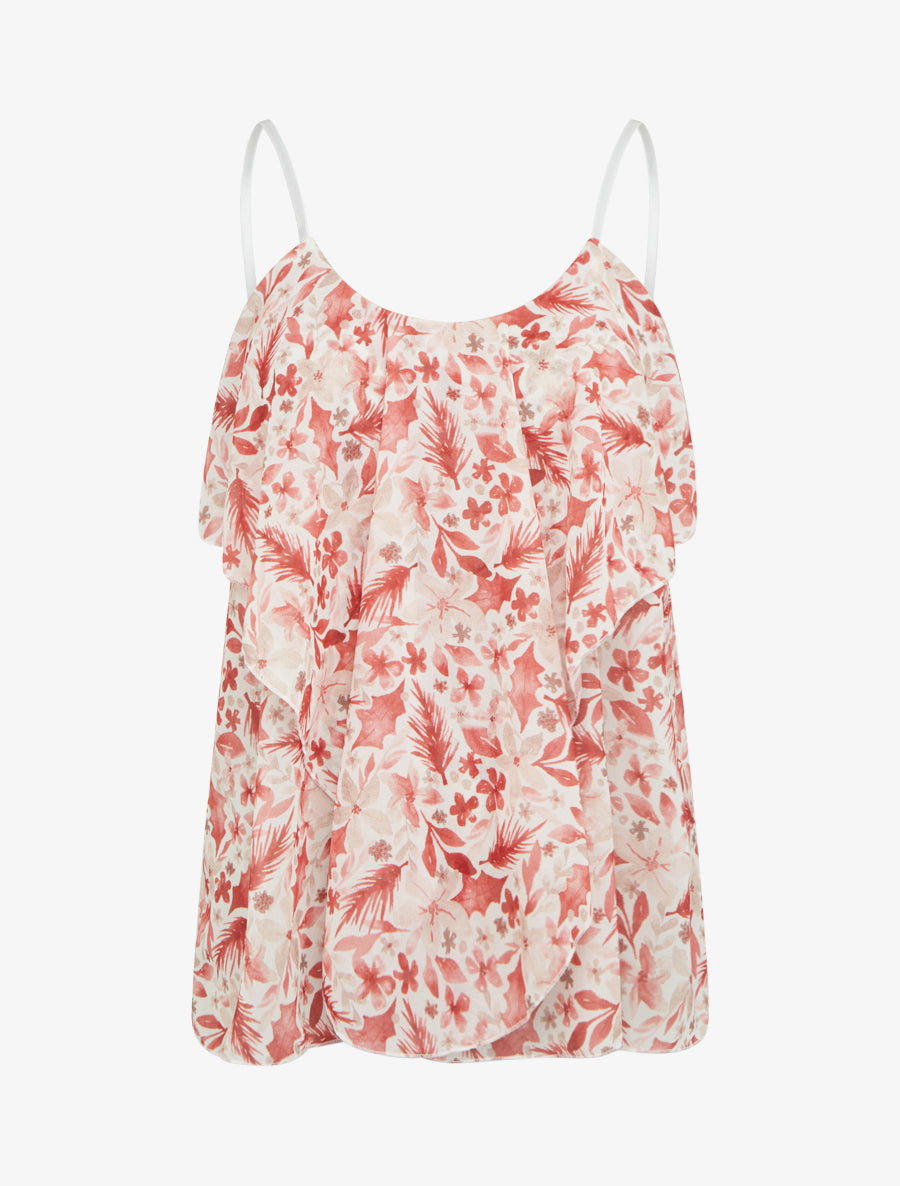 Caraco volanté imprimé feuillage - Rouge - 1