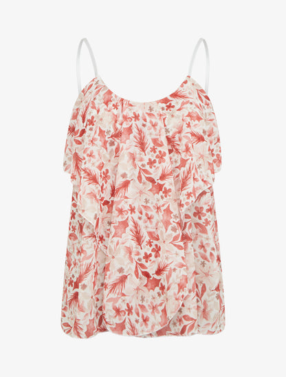 Caraco volanté imprimé feuillage - Rouge - 1