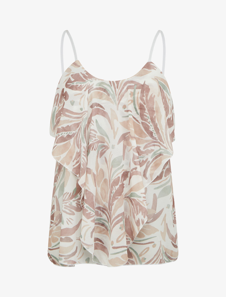 Caraco volanté imprimé feuilles - Taupe - 1