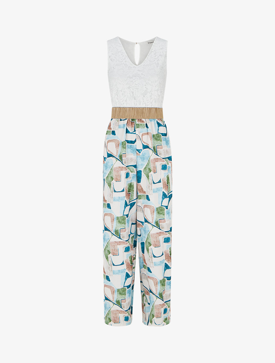 Combinaison à dentelle et imprimé fantaisie - Bleu ciel - 1