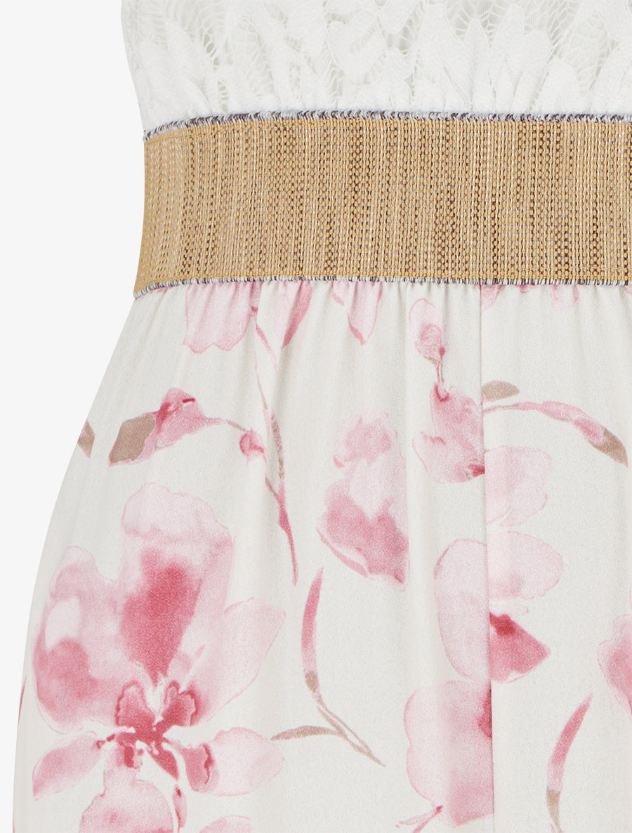 Combinaison à dentelle et imprimé floral - Rose - 3