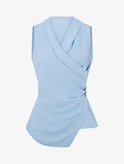 Top sans manches drapé à boutons - Bleu ciel - 1