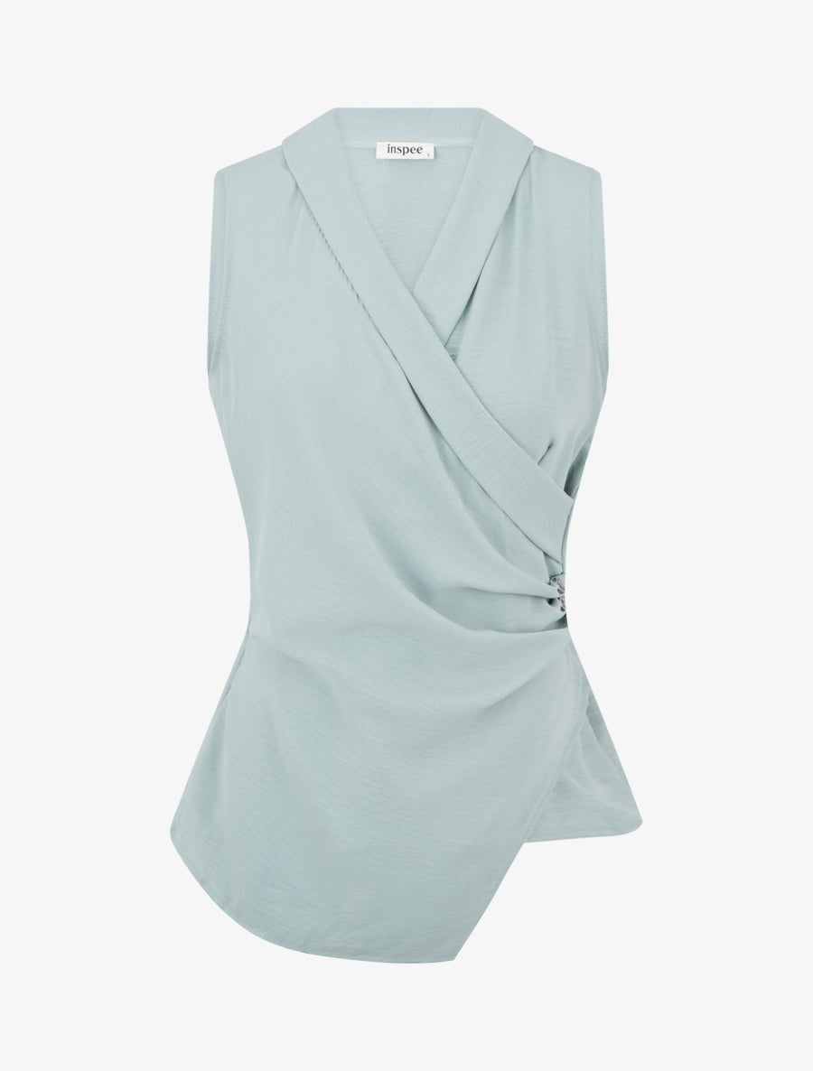 Top sans manches drapé à boutons - Vert d&