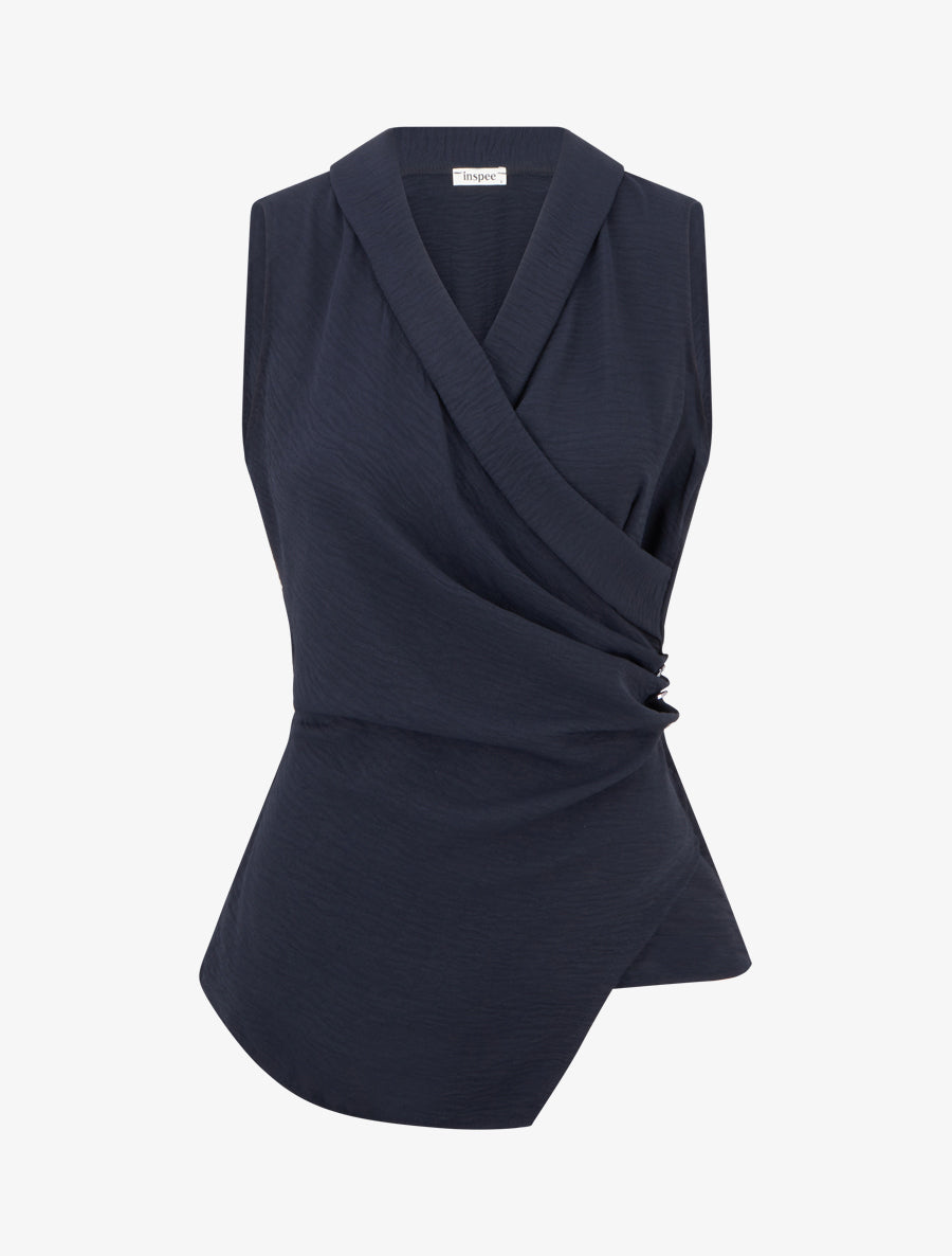 Top sans manches drapé à boutons - Marine - 1
