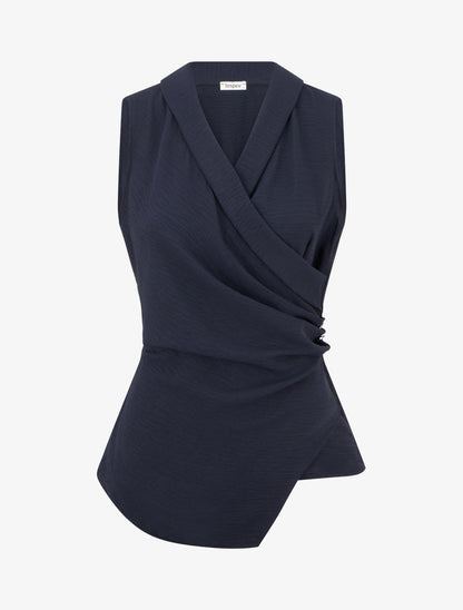 Top sans manches drapé à boutons - Marine - 1