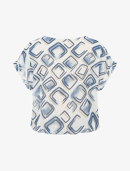 Top boule manches courtes à motifs graphiques - Marine - 2