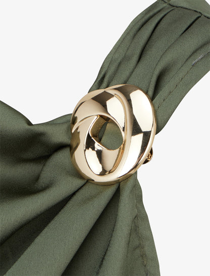 Top boule satiné à bijou métallique - Kaki - 3