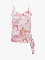 Caraco satiné imprimé floral à noeud - Rose - 1