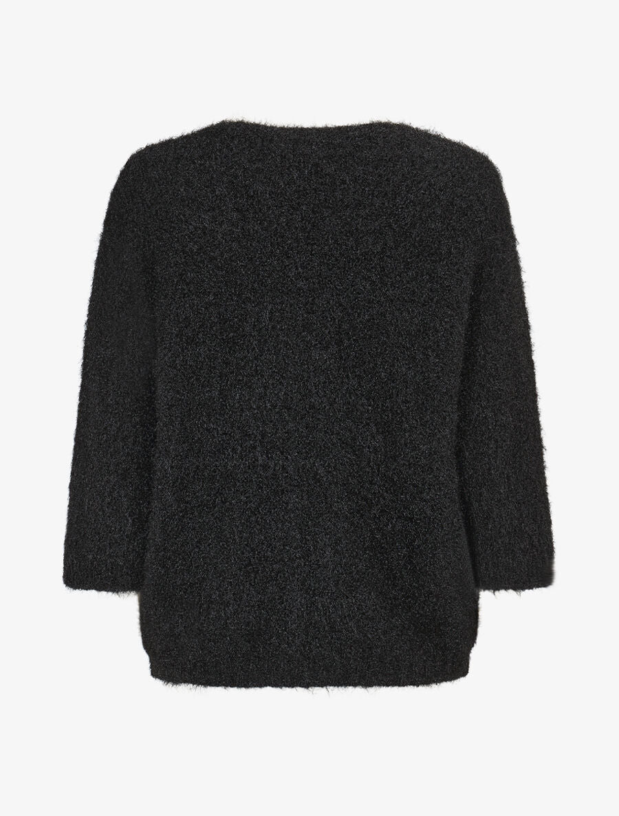 Pull duveteux à col V - Noir - 2