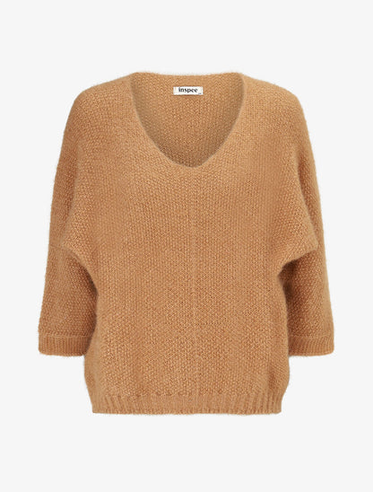 Pull duveteux à col V - Camel - 1