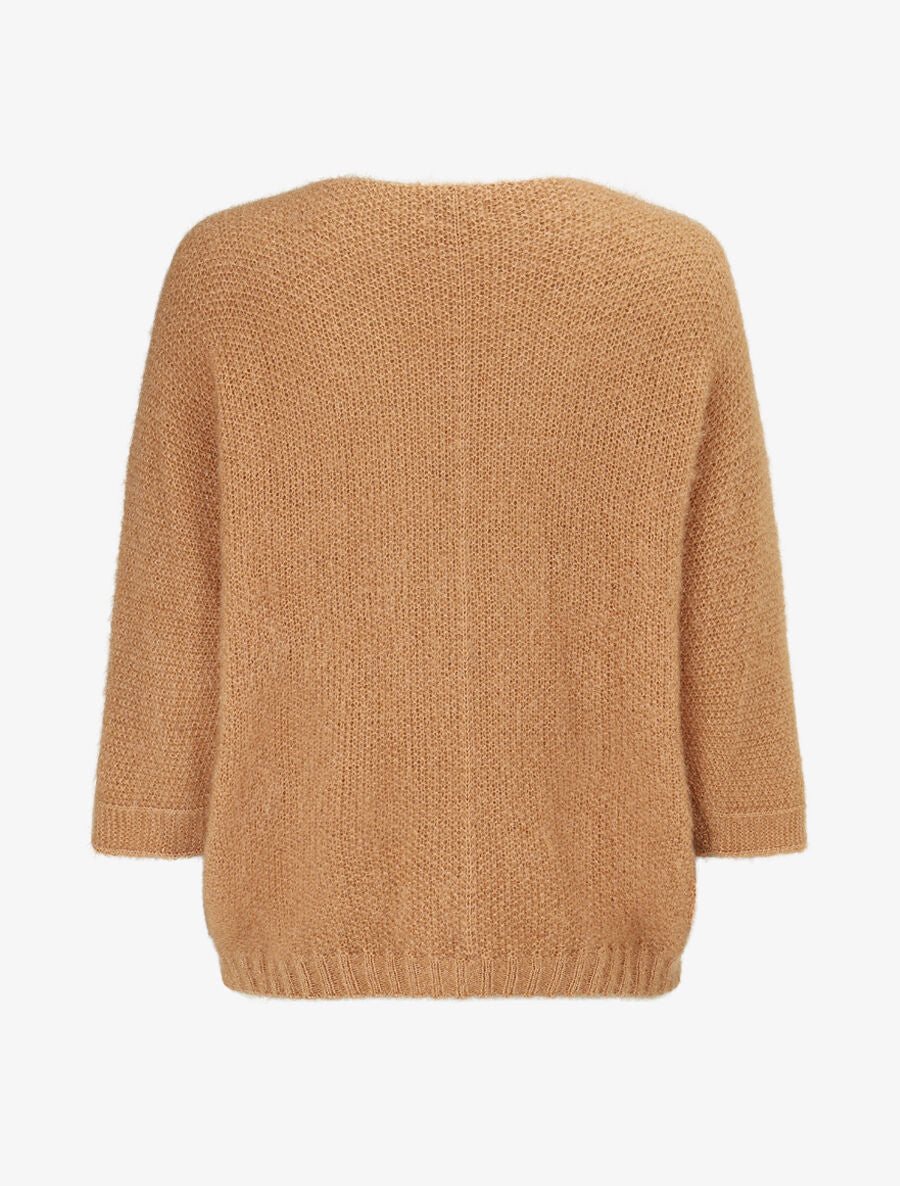 Pull duveteux à col V - Camel - 2