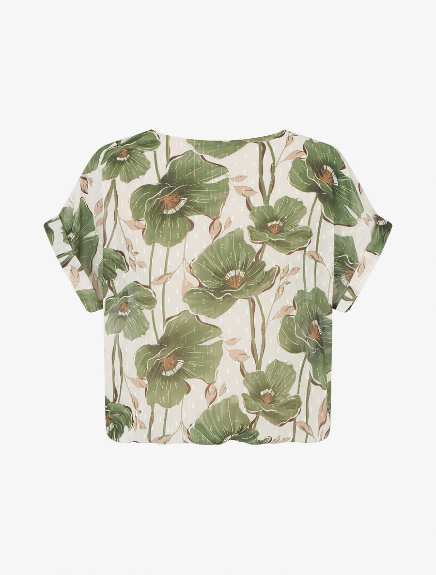 Top boule manches courtes à imprimé floral - Kaki - 2